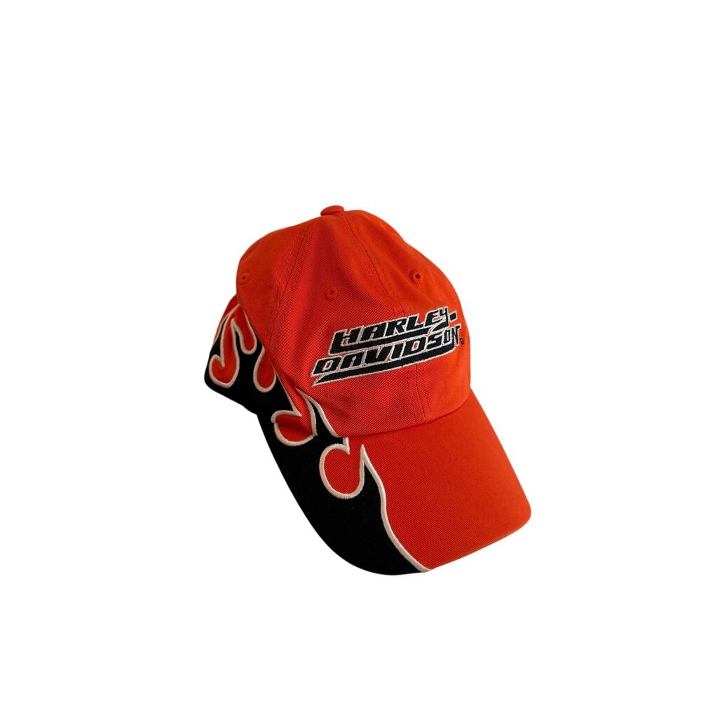 Y2K Harley Davidson Flame Baseball Cap Orange Black Sz M Cotton 2000s